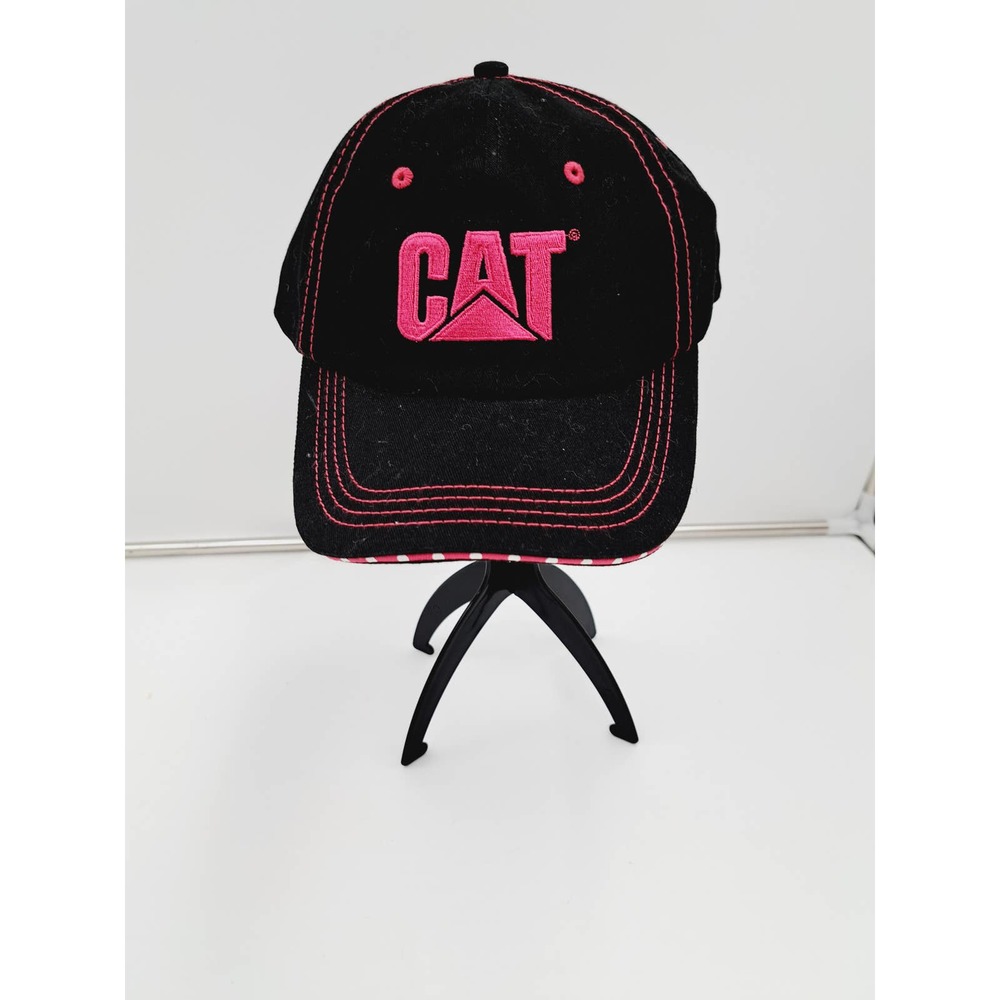 NWT Cat Black Pink embroidered hat Pink White Polka Dot Trim
